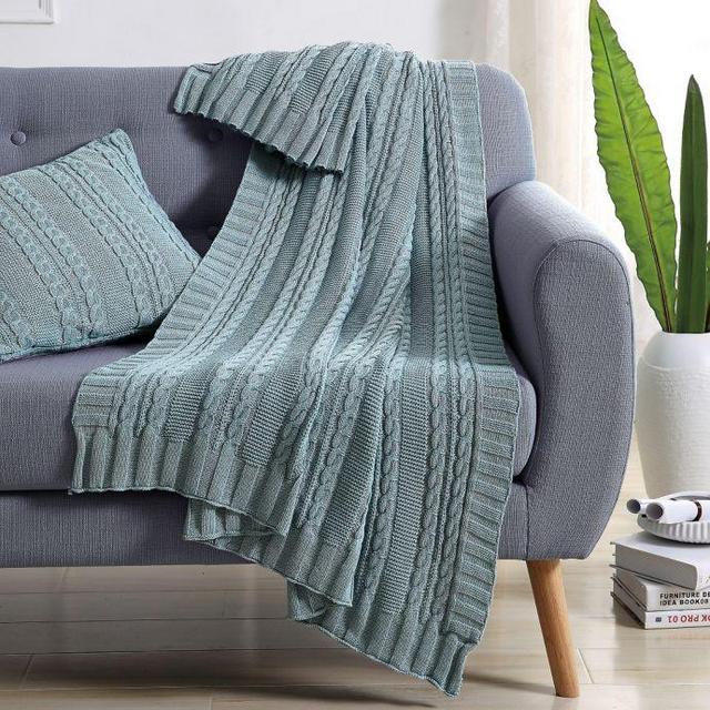 VCNY Abode Dublin Knit Throw Blanket in Spa Blue