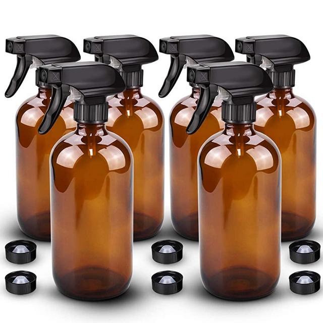 6 Pack Glass Spray Bottle, Wedama Amber 16oz Glass Spray Bottle Set & 6 pack 10ml Essential Oil Roller Bottles for Aromatherapy Facial hydration Watering Flowers Hair Care