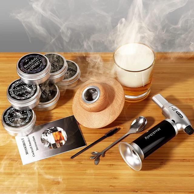 Whiskey Smoker Kit with Torch, Cocktail Smoker Kit, Old Fashioned/Bourbon/Drink Smoker Infuser Kit with 6 Flavors of Wood Chips. Christmas Gift for your Father, Friend and Loved.（No Butane）