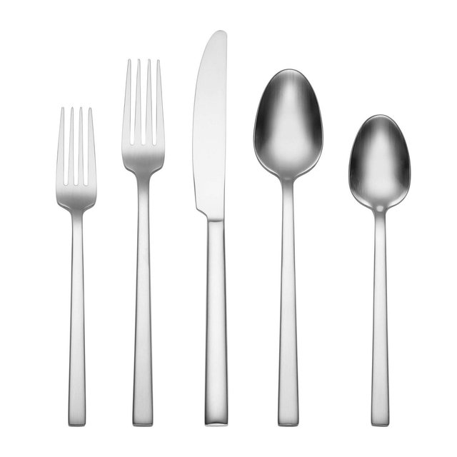 Cambridge Silversmiths 20pc Loretta Satin Flatware Set: Stainless Steel Silverware, Modern Utensil Set, Service for 4