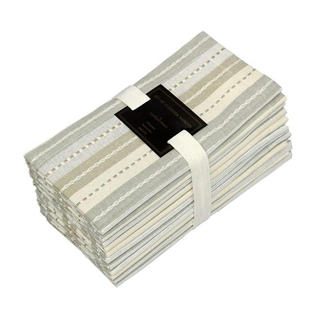 COTTON CRAFT -12 Pack Salsa Stripes with Lurex Oversized Dinner Napkins - Grey Silver - Size 20x20-100% Cotton - Tailored with Mitered Corners and a Generous Hem - Easy Care Machine wash