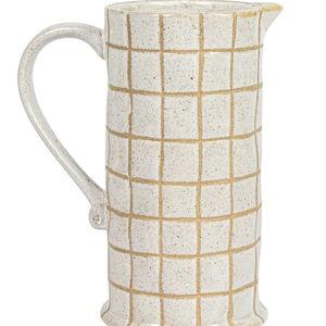 Bloomingville 8.5 Inches 46-Ounce Stoneware Pitcher with Wax Relief Grid Pattern in Reactive Glaze, Cream and Brown