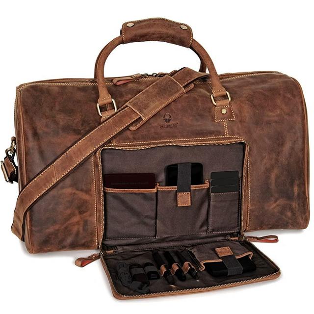 DONBOLSO Weekender Naples I Handcrafted Leather Men's Travel Bag I Genuine Leather Duffle Bag I Carry-on Luggage Overnight Gym I XXL with 51 Litres I Vintage Brown