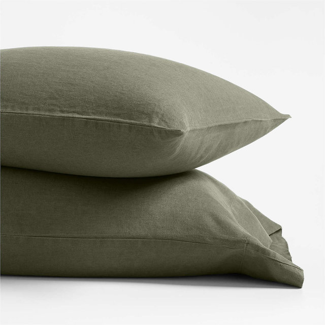 European Flax ®-Certified Linen Burnt Green Standard Pillow Case, Set of 2