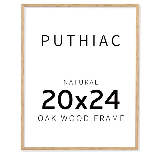 puthiac 20x24 Solid Oak Wood Picture Frame, No Mat, Wall Display Only, Vertical or Horizontal, Plexi Front, 1 Pack, Natural Oak