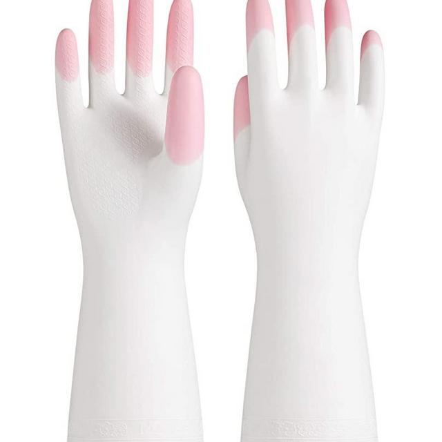 PACIFIC PPE Reusable Household Gloves, PVC Dishwashing Gloves, Unlined, Long Sleeves, Kitchen Cleaning, Pink, Medium