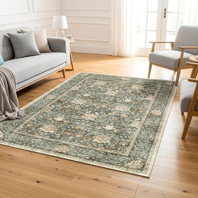 Gertmenian Indoor Easy-Care & Washable Area Rug – 5x7 Standard, Ideal for High Traffic Areas in Living Room, Bedroom, Entryway – Bohdi Green, 25966