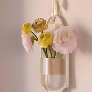 Mari Stoneware Wall Vase- Neutral Checkboard