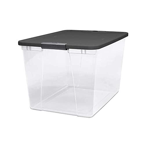HOMZ Snaplock Clear Storage Bin with Lid, X Large Latching-64 Quart (Set of 2), Grey, 2 Sets