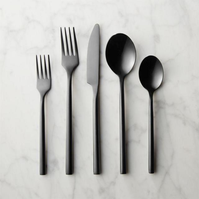 20-Piece Rush Shiny Black Flatware Set