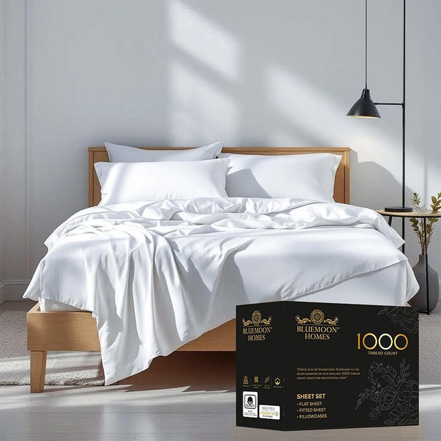 Bluemoon Homes 1000 Thread Count Egyptian Cotton Sheets Queen Size 4 Piece Sheet Set - All Around Elastic 18" Deep Fitted Sheet, Extra Soft & Best Bed Sheets - Natural White Queen Bedding Set