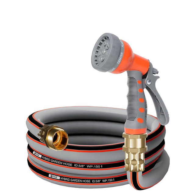 Yvnicll Garden Hose 10 ft 5/8,Heavy Duty Rubber Water Hose,Hybrid Durable Flexible Hose,Lightweight No Kink Hose for Outdoor Yard Lawn Condo Patio with Sprayer Nozzle and 3/4''Brass Solid Fittings