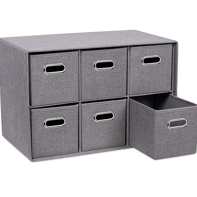 BirdRock Home Grey Linen Cube Organizer Shelf with 6 Storage Bins – Strong Durable Foldable Shelf – Kid Toy Clothes Towels Cubby – Collapsible Bedroom Fabric Shelves and Cubes