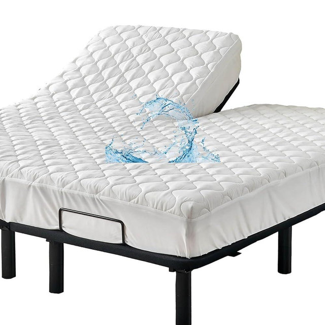 Kingnex Waterproof Quilted Split Top King Mattress Protector Pad for Adjustable Bed with Upper Flex 32-34 from Head Soft Padded Topper Noiseless Fitted Cover