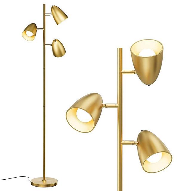 addlon Tree Floor Lamp with 3 Adjustable Rotating Lights and Matching LED Bulbs, Standing Tall Pole Lamps for Living Room, Bedroom, Home, Office - UL Listed, Antique Brass / Gold