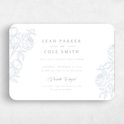 White Rounded Wedding Invitation - Peonia Landscape