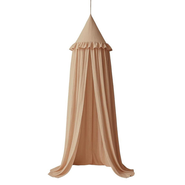 Wonder Space Kids Bed Canopy with Ruffles, Pastel Neutral Color for Boys & Girls, Frilled Cotton Tent Nursery Room Baby Crib Hanging Curtain Mosquito Netting Children Reading Nook Decoration (Nougat)