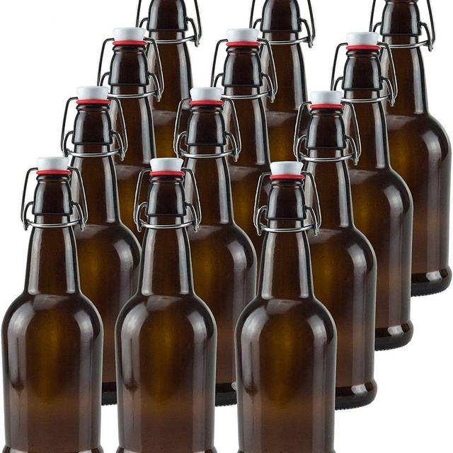 12 PACK 32 oz. Amber Homebrew Swing Top Flip Cap Chef Star Grolsch Style Bottles