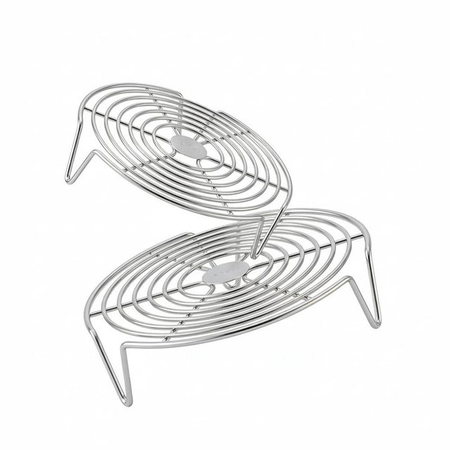 Round Steamer Rack 2 Pcs, 2.5mm Thick 304 Stainless Steel Cooking Trivet, 1.57 Inch High Legs Wire Stand for Air Fryer and Stockpot, Cooling Baking Roasting Insert (6.3 & 7.1 Inch)