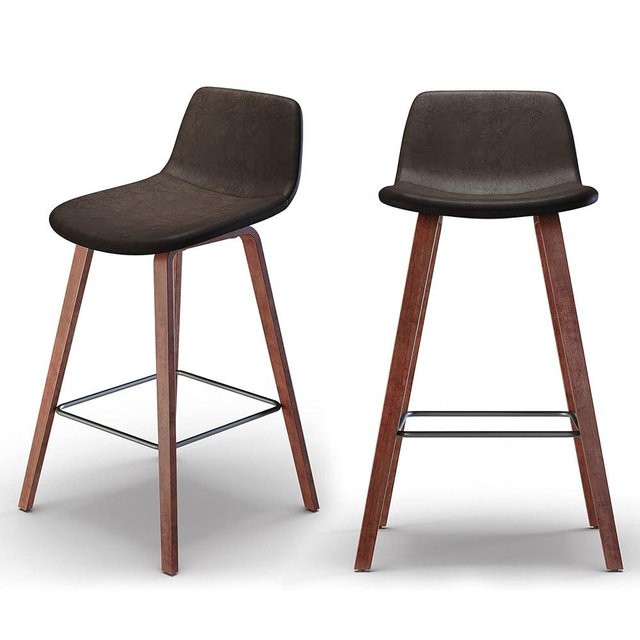 SIMPLIHOME Addy Mid Century Modern 26 Inch Counter Stool (Set of 2) in Distressed Brown Vegan Faux Leather, For the Dining Room and Kitchen