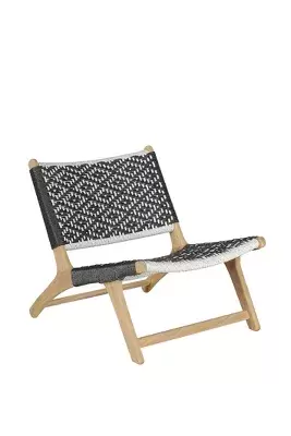 Havana Wicker + Teak Armless Chair, Black and White Diamond