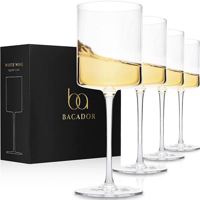 Square Wine Glasses Set of 4 - Cylinder Design ideal for White and Red Wine - Modern Edge Crystal Stemware - Stunning Gift for Wedding, Birthday, and Anniversary - 14 oz