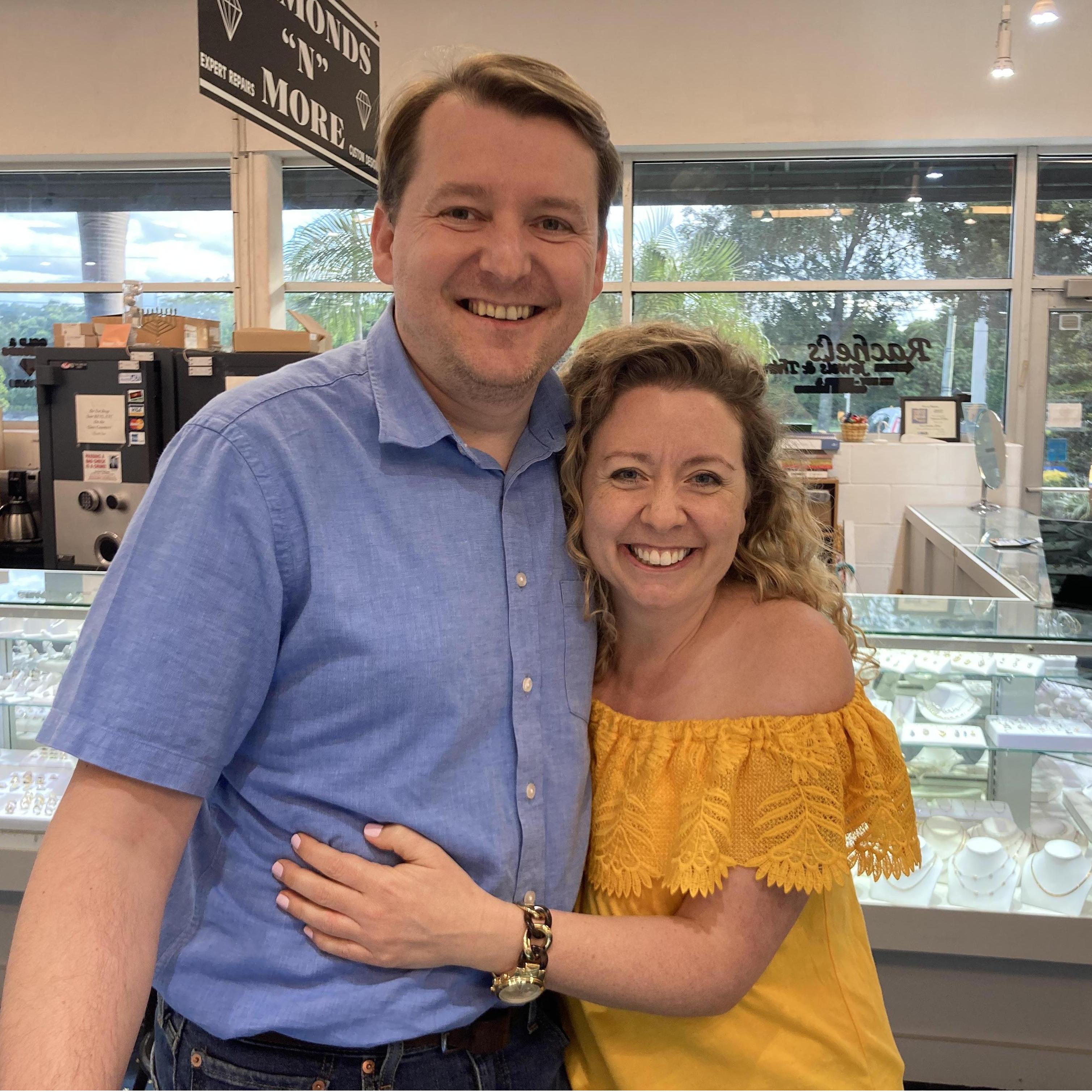 Florida - November 2021 - at the jewellery shop after just buying Kerry's engagement ring