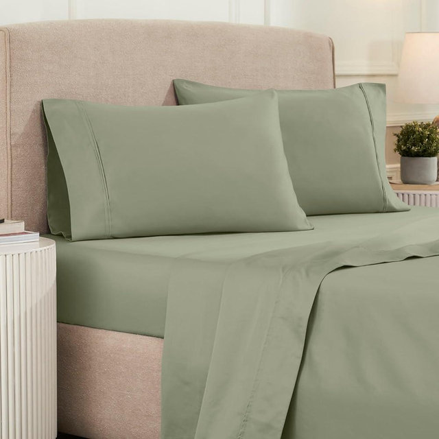 Superior 1200 Thread Count Egyptian Cotton Sheet Set, Bedroom Sheets, Modern Home Essentials, Luxury Bedding, 1 Elastic Deep Pocket Fitted Bed Sheet, 1 Flat Sheet, 2 Pillowcases, Full, Sage