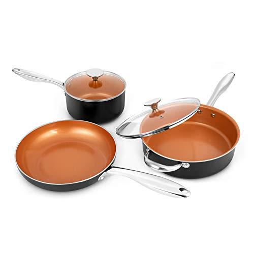 MICHELANGELO Copper Cookware Set 5 Piece, Ultra Nonstick Pots and