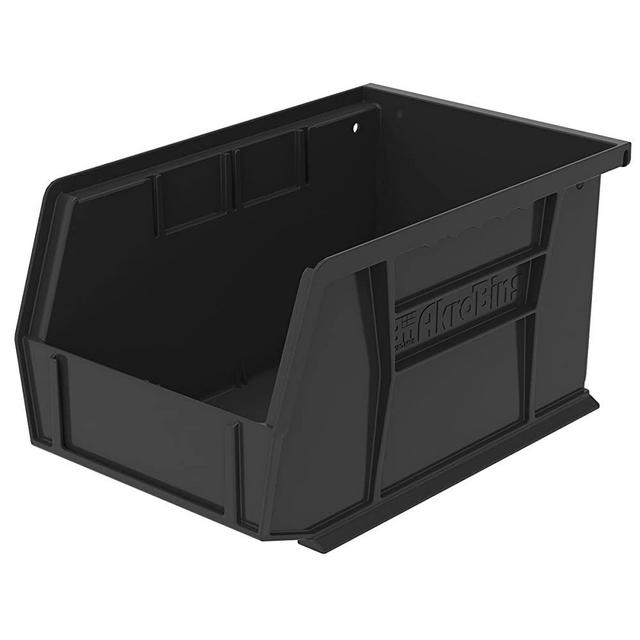 Akro-Mils 30237 AkroBins Plastic Storage Bin Hanging Stacking Containers, (9-Inch x 6-Inch x 5-Inch), Black, (12-Pack)