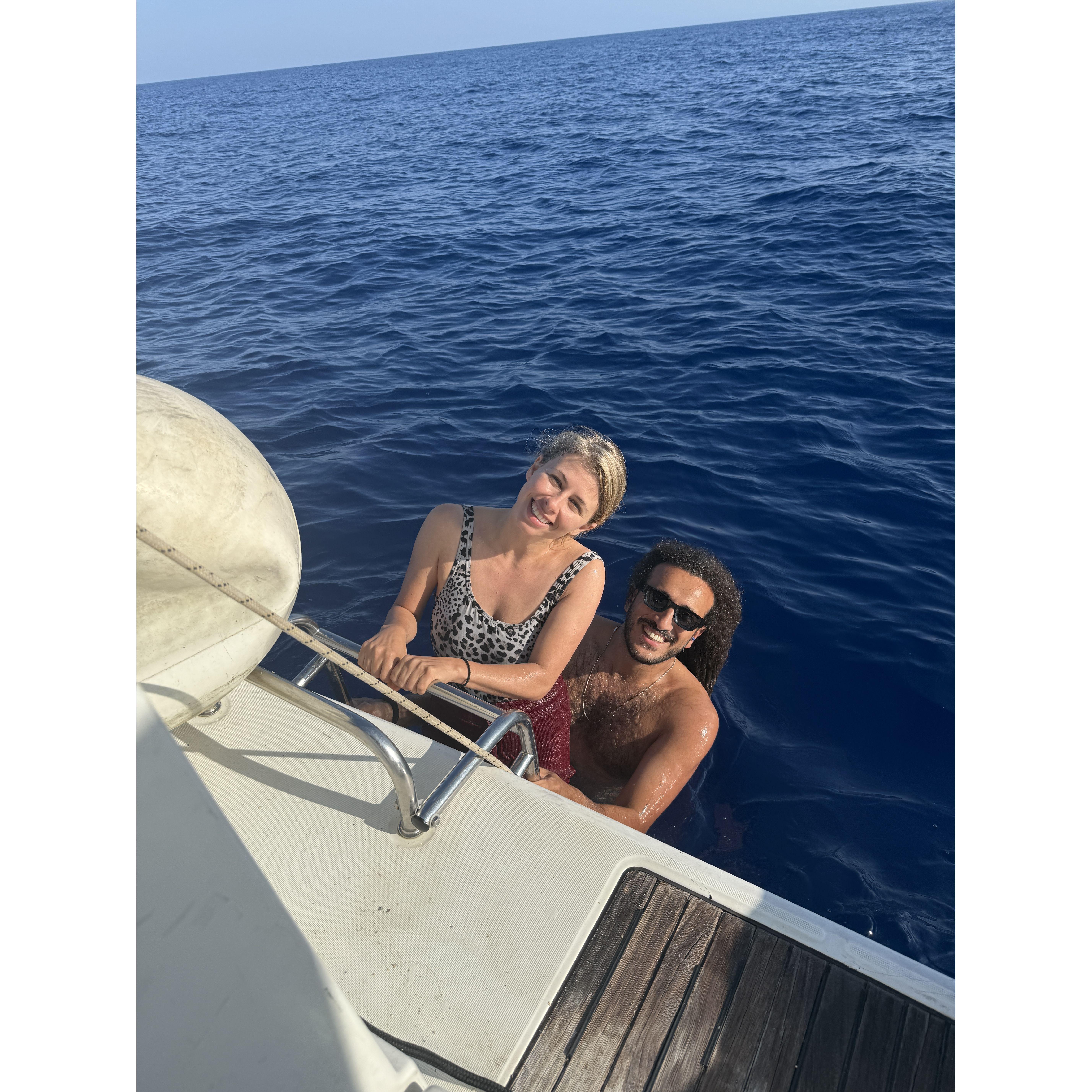 During the war, we took a boat to Cyprus to leave the country. On the 32 hr trip, the motor stopped working. We took the opportunity to go swimming, it was so much fun. When life gives you lemons...