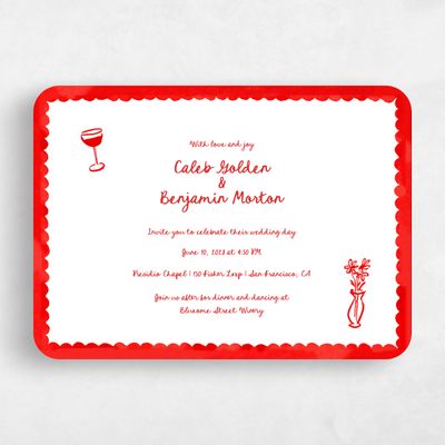 Red Rounded Wedding Invitation - Amore Landscape