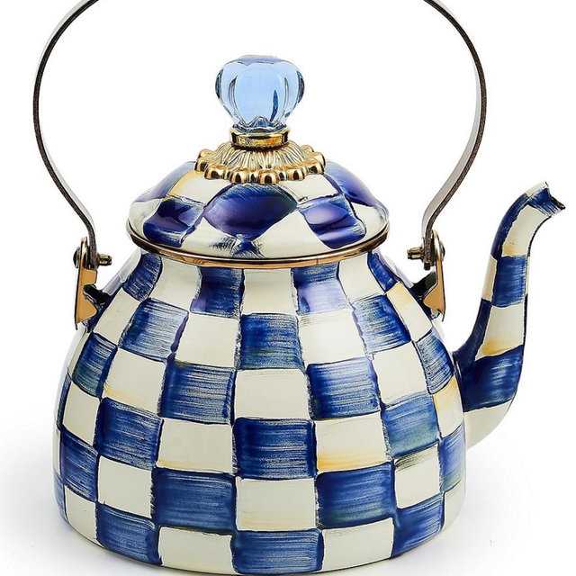 MacKenzie-Childs Check Enamel Tea Kettle, 2 Qt.