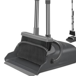 kelamayi Broom and Dustpan Set for Home, Office, Indoor&Outdoor Sweeping, Stand Up Broom and Dustpan (Black&Gray)