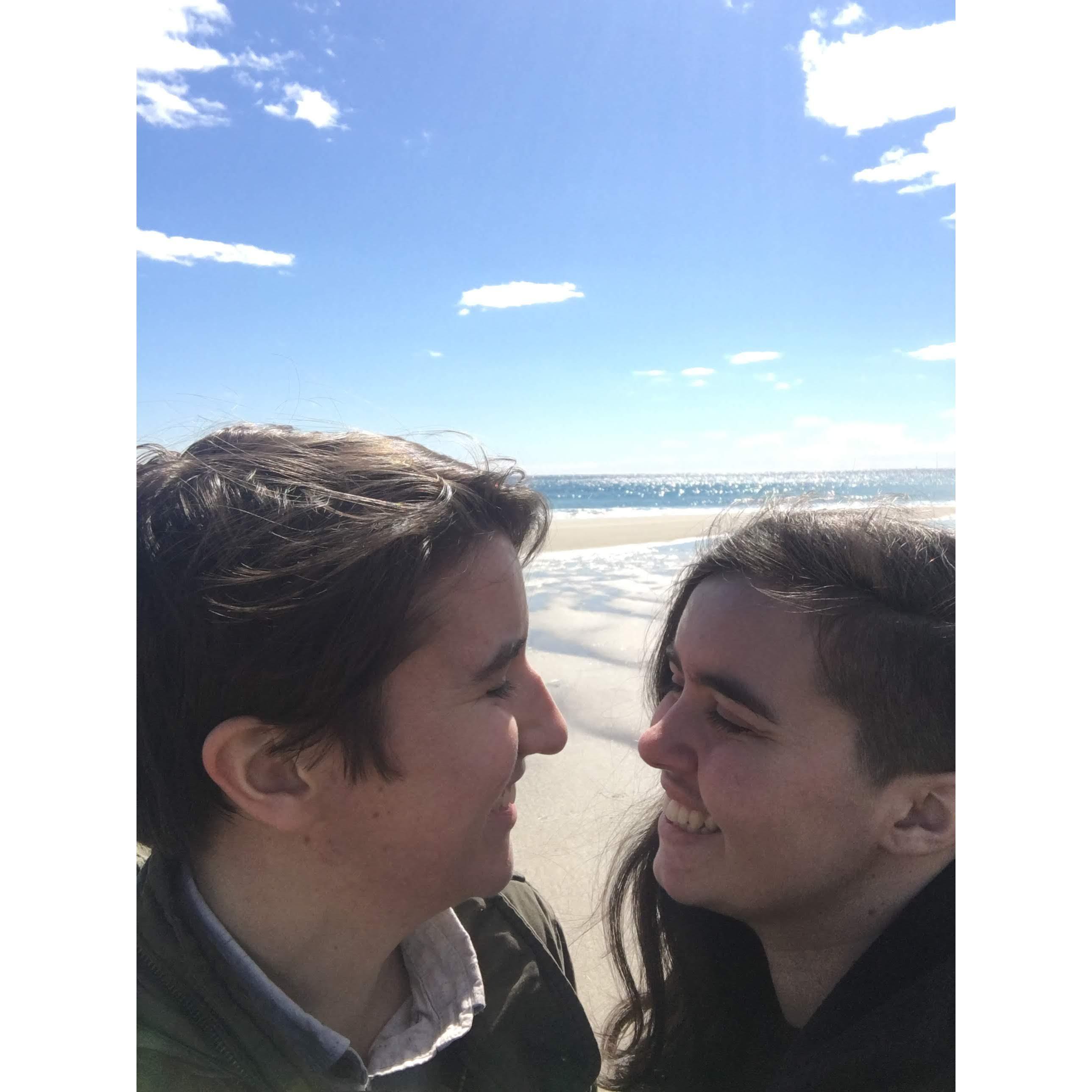 On the beach in Rockport (ft. Beth's undercut), winter 2019