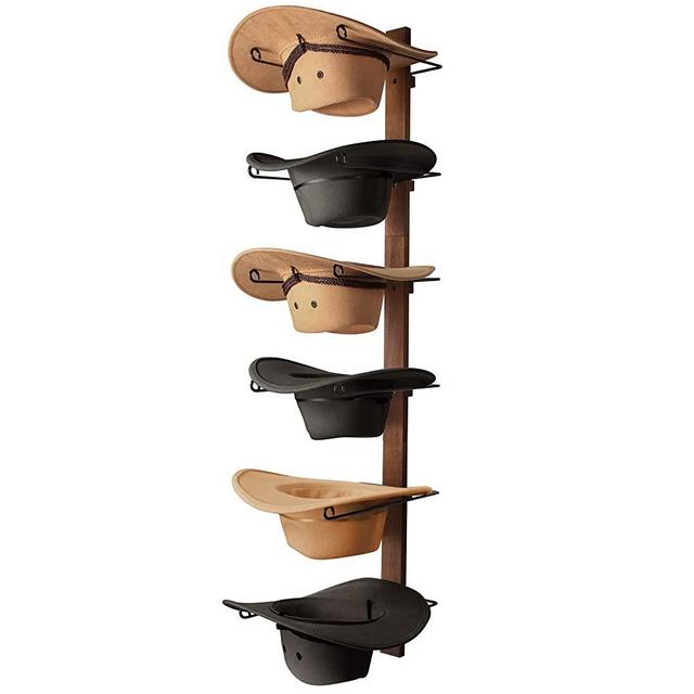 TIPSYTREE Cowboy Hat Holder Cowboy Hat Rack,6 Pieces Hat Rack for Cowboy Hats with Wooden Board, Metal Cowboy Hat Holder Wall Storage Hat Holder Organizer for Hat Collection Room Décor