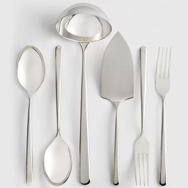 Gia Minimalist 6 Piece Serving Utensil Set - Polished Stainless Steel