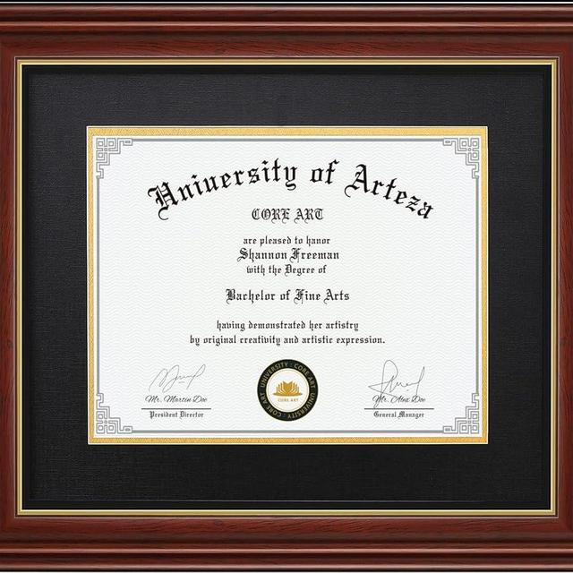 CORE ART Diploma Frame Display 11x14 Documents with Mat or 15x18 Pictures without Mat, Real Wood Wall Frame with Tempered Glass(Chocolate Brown)