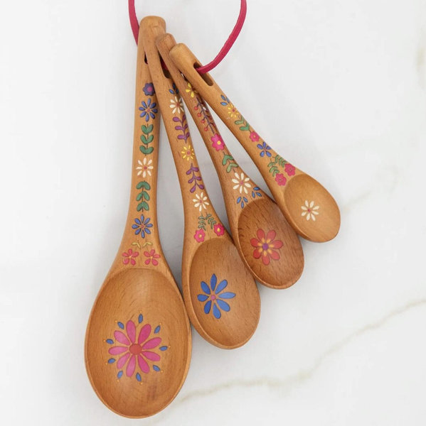 Folk Flower Wooden Measuring Spoons, Set of 4