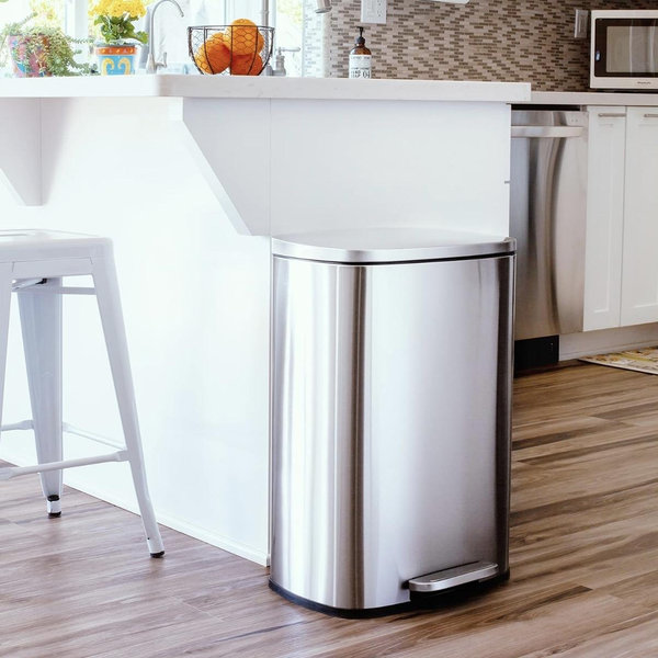 QUALIAZERO 50L/13Gal Heavy Duty Hands-Free Stainless Steel Commercial/Kitchen Step Trash Can, Fingerprint-Resistant Soft Close Lid Trashcan, 50L / 13 GAL