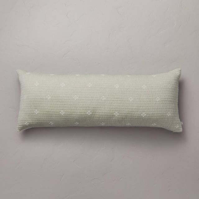 14"x36" Diamond Jacquard Lumbar Bed Pillow Sage Green - Hearth & Hand™ with Magnolia