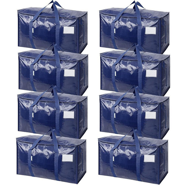 TICONN 8 Pack Extra Large Moving Bags Heavy Duty with Zippers & Carrying Handles, Durable Storage Bags Moving Boxes for Closet Organizers and Storage (8 Pack, Navy)