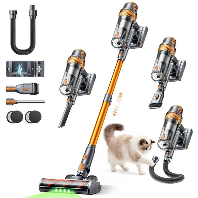 EzyTidy Cordless Vacuum Cleaner, 55KPa 650W 70Mins Stick Vacuum Cleaners for Home, Self-Standing Handheld Vacuum with 3.3Ft Extendable Hose, LED Touch Screen for Pet Hair/Floor/Carpet