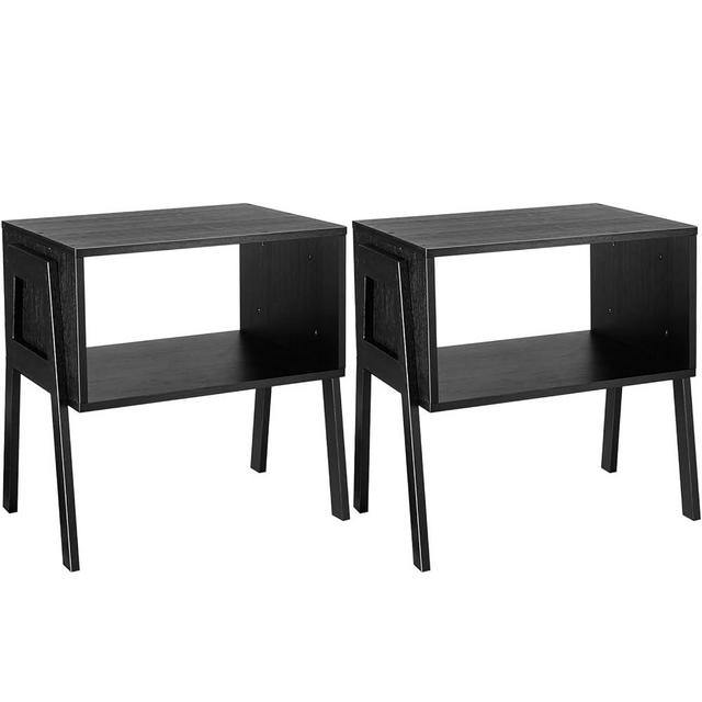 Pipishell Bedside Tables, Stackable Bamboo Nightstands, Bamboo Side Tables for Bedroom & Living Room, End Table Night Stands, Set of 2, Black,PIET01B
