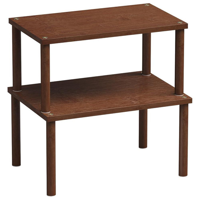 VERTORGAN Cabinet Organizer Shelf(Set of 2),Kitchen Counter Shelves,Bamboo Spice Rack Countertop and Cabinet,Stackable Expandable,Medium(Brown)