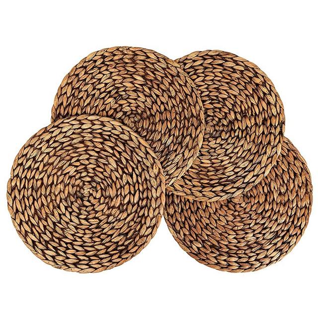 CENBOSS Beautiful Woven Placemats Round Placemats for Dining Table (Brown Wash, 11.8" Set of 4)