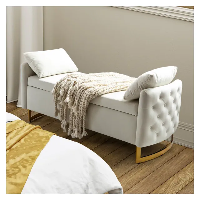 Christoph Modern Upholstered Flip Top Storage Bench with Two Pillows for Foot of Bed|ARTFUL LIVING DESIGN-IVORY