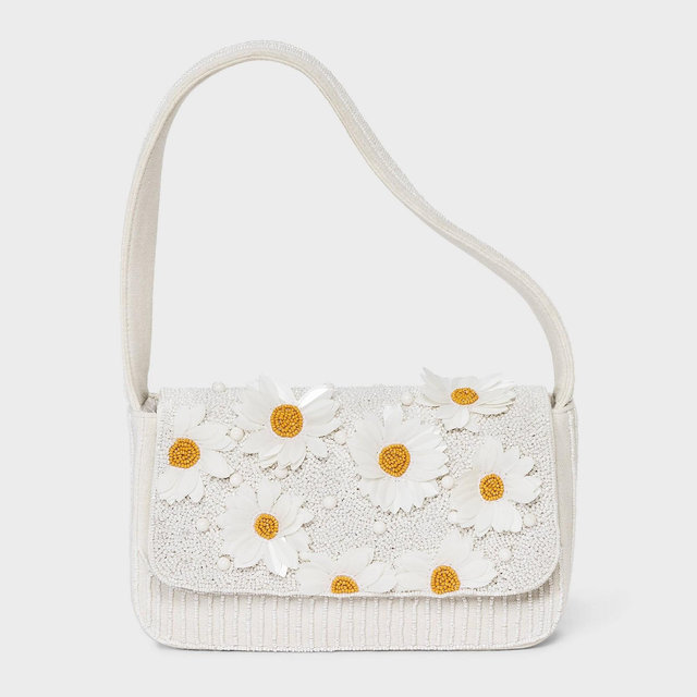 Daisy Embellished Beaded Flap Shoulder Bag - A New Day™ White