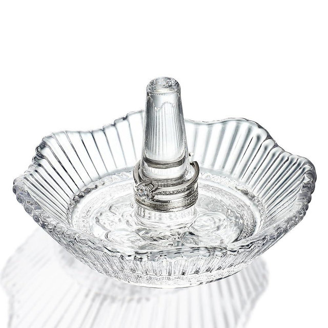 H&D Crystal Scallop Ring Holder for Jewelry,Well-crafted Glass Ring Dish,Jewelry Rack Ring Holder for Wedding,Jewelry Display Decor Gift for Mom Wife Girlfriend(Clear)