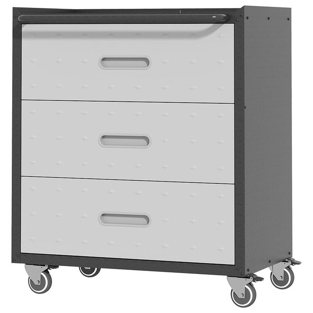 BIZOEIRON Metal Storage Cabinet with Wheels, Rolling Tool Cabinet, Garage Storage Cabinet with 3 Drawer for Tools, Assembly Required (Black/Grey)
